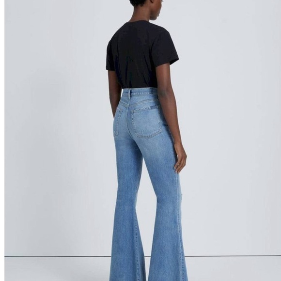 7 For All Mankind BEAUTY DENIM MEGA FLARE IN MARIBEL High-rise Blue Jeans 26 - Picture 3 of 10